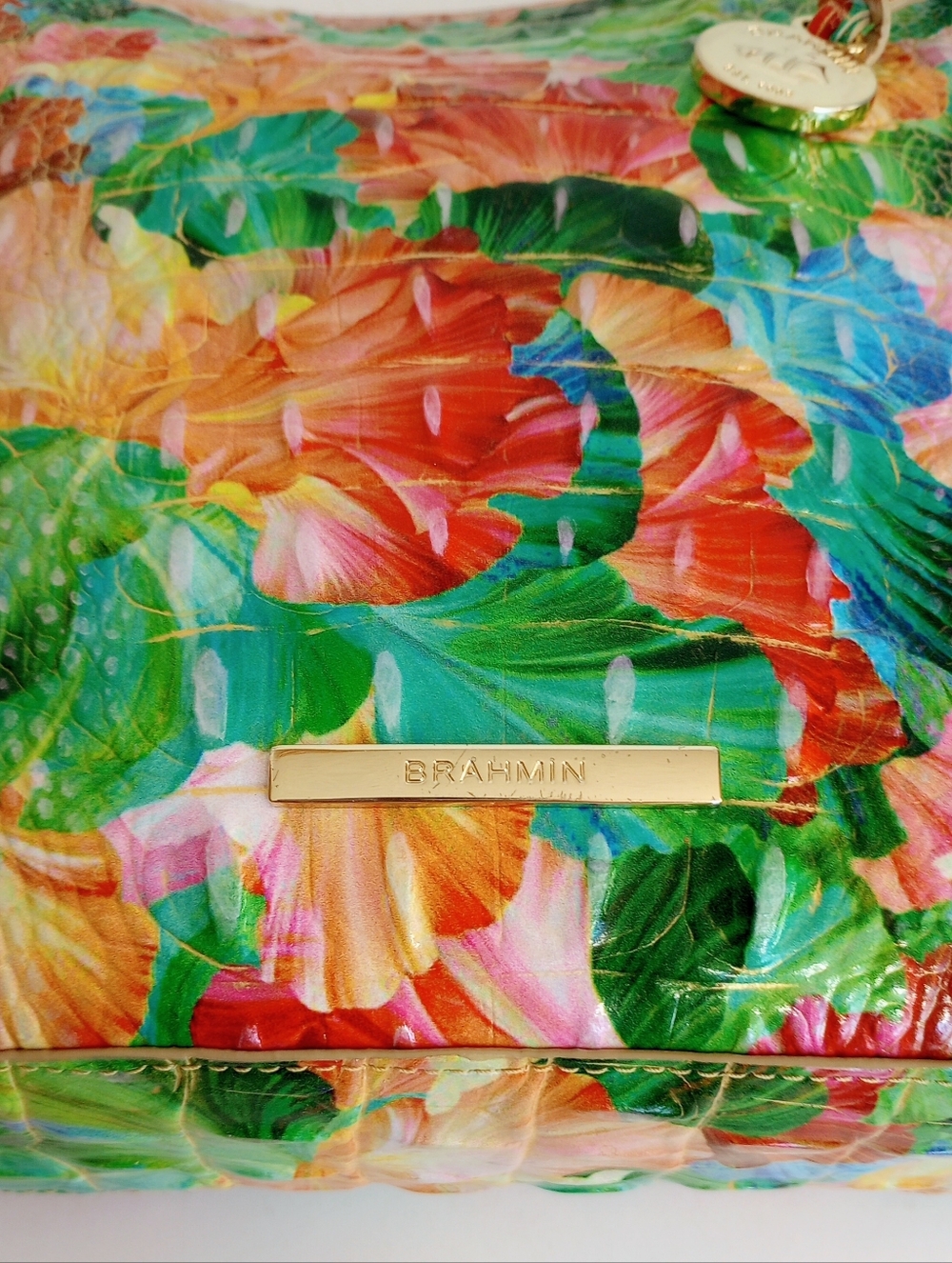 Brahmin Katie Taffy Melbourne Croc Embossed Leather Floral Crossbody Purse - Picture 4 of 13